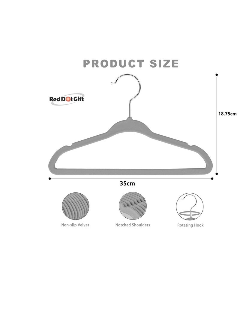 Red Dot Gift 10-Pack Grey kids 35Cm Velvet Hangers - Nursery Clothes Hangers Non Slip Toddler Hangers, 360 Chrome Swivel Hook. - Image 2